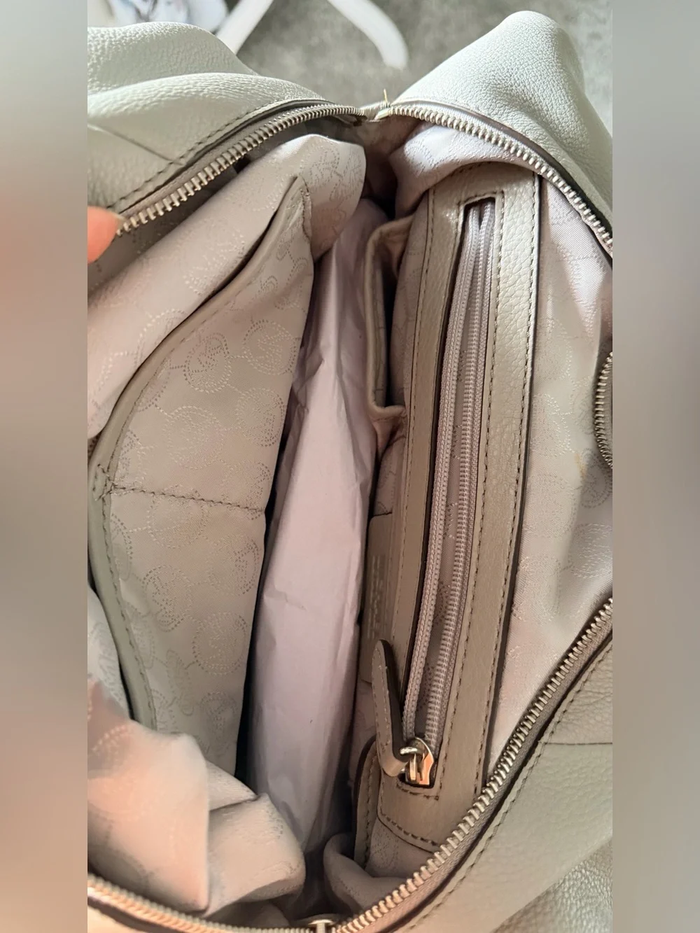Michael Kors Fulton Gray/Taupe Pebbled Leather Hobo with MK Charm, Like New